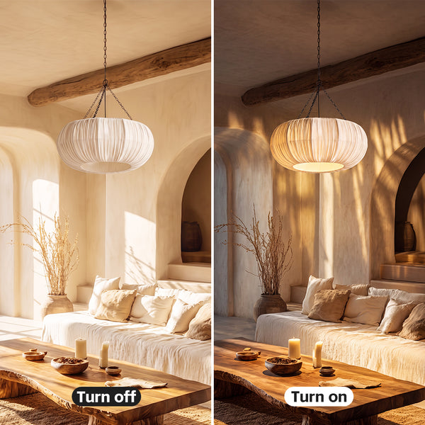 Nordic French Pleated Fabric Pendant Light Romantic Bedroom Lampshade