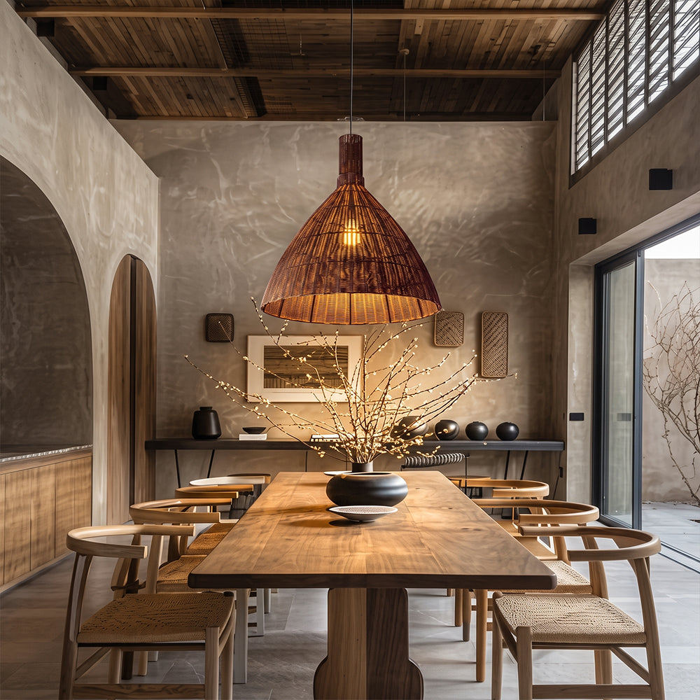 Wabi-Sabi Rattan Pendant Light Retro Artisan Dining Chandelier Main image