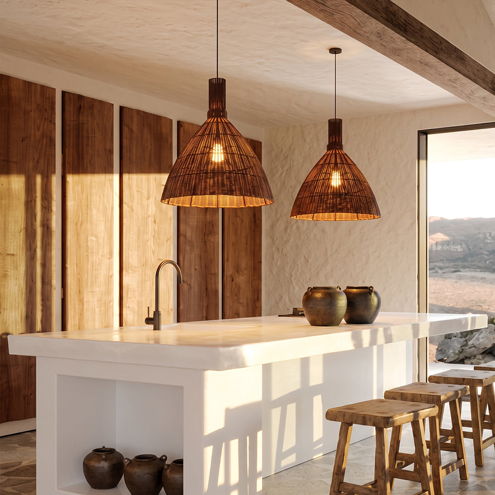 Wabi-Sabi Rattan Pendant Light Retro Artisan Dining Chandelier