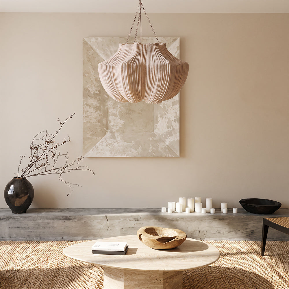 French Vintage Pleated Pendant Light Wabi-Sabi Fabric Dining Chandelier Main image