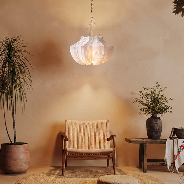 French Vintage Pleated Pendant Light Wabi-Sabi Fabric Dining Chandelier