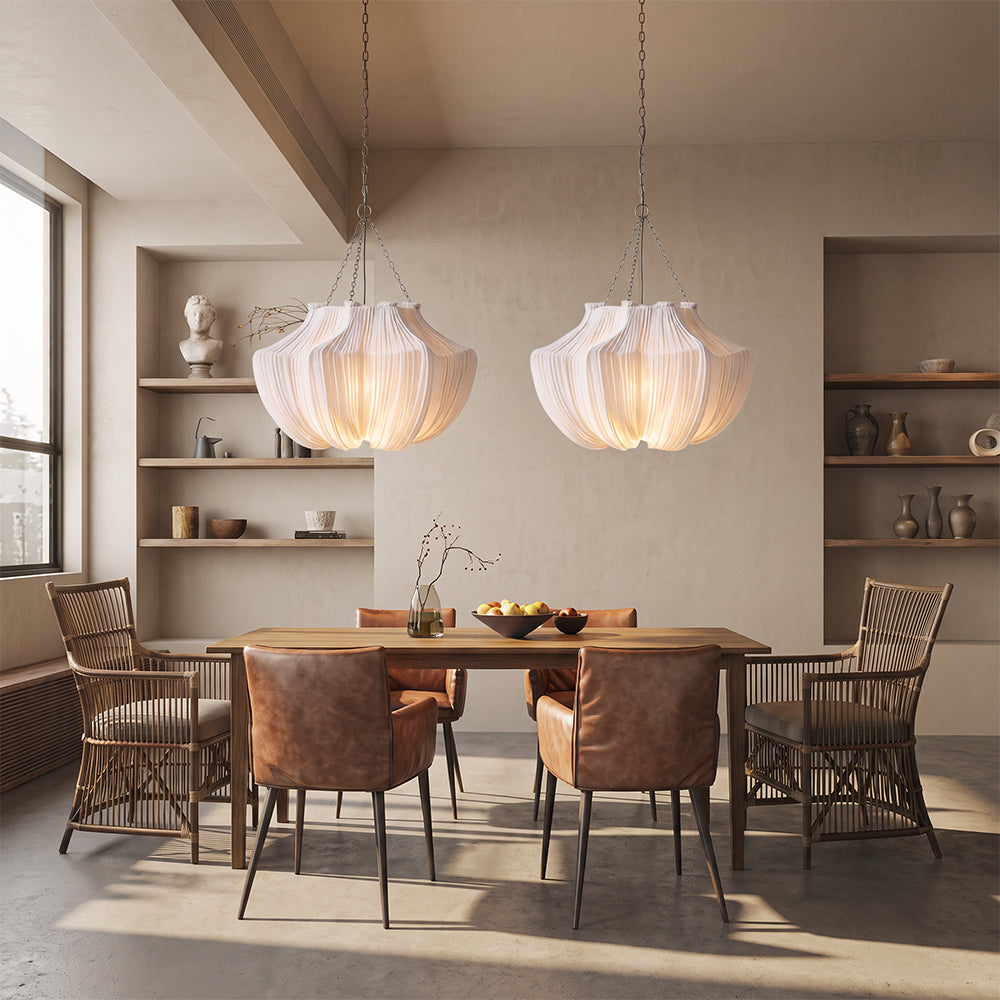 French Vintage Pleated Pendant Light Wabi-Sabi Fabric Dining Chandelier