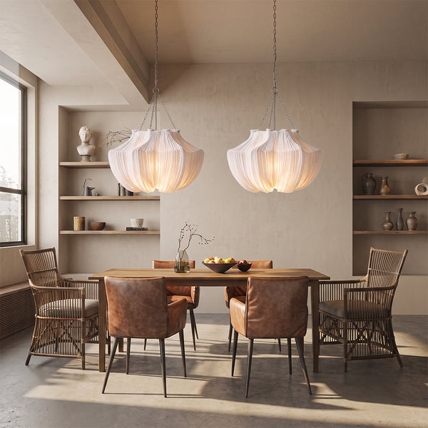 French Vintage Pleated Pendant Light Wabi-Sabi Fabric Dining Chandelier