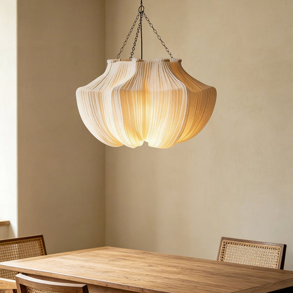 French Vintage Pleated Pendant Light Wabi-Sabi Fabric Dining Chandelier