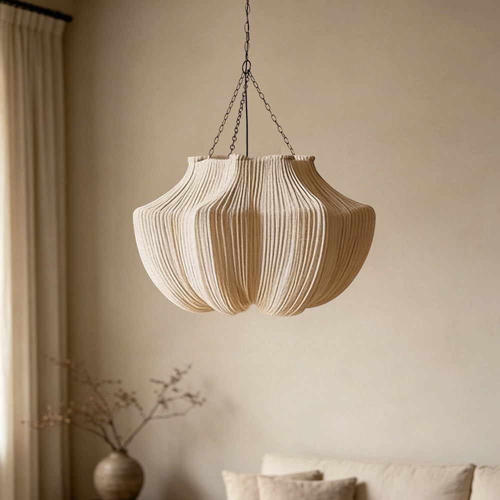 French Vintage Pleated Pendant Light Wabi-Sabi Fabric Dining Chandelier
