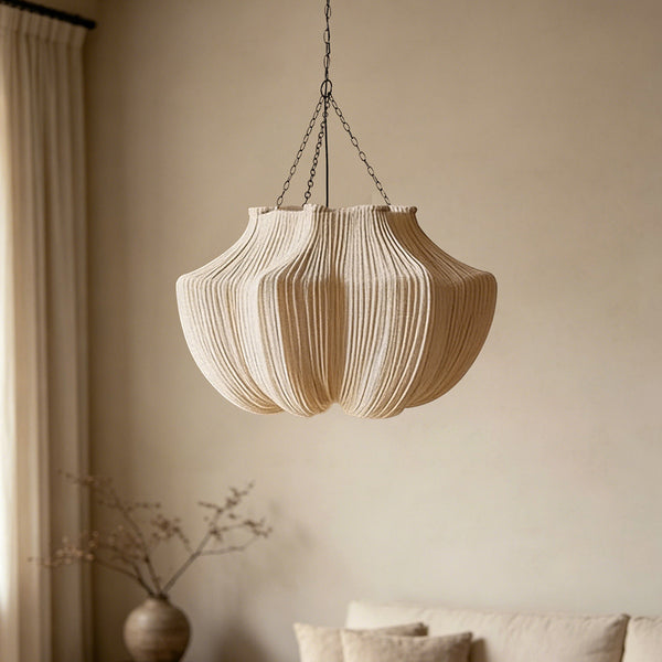 French Vintage Pleated Pendant Light Wabi-Sabi Fabric Dining Chandelier