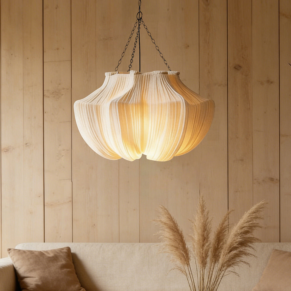 French Vintage Pleated Pendant Light Wabi-Sabi Fabric Dining Chandelier