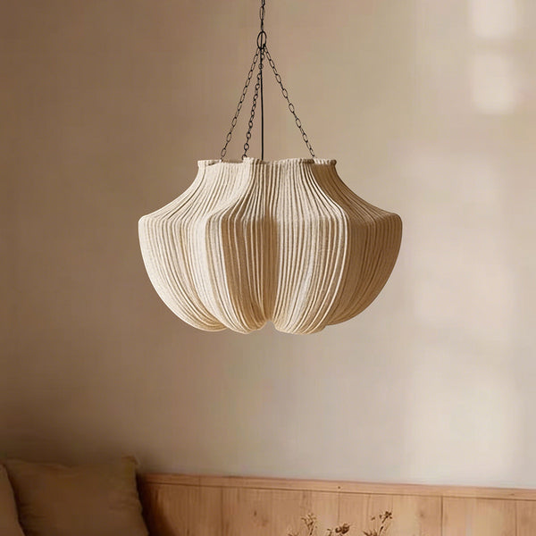 French Vintage Pleated Pendant Light Wabi-Sabi Fabric Dining Chandelier
