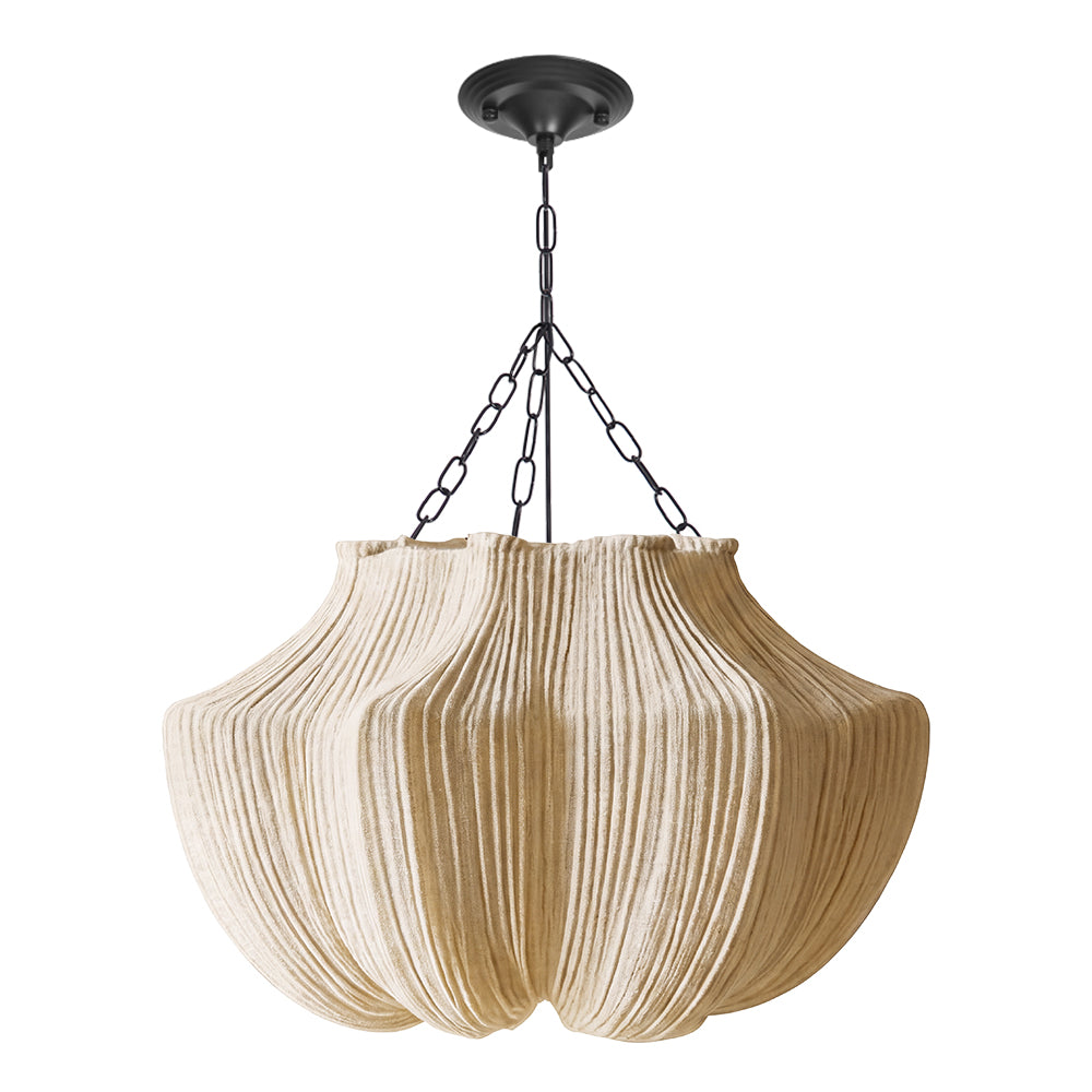 French Vintage Pleated Pendant Light Wabi-Sabi Fabric Dining Chandelier