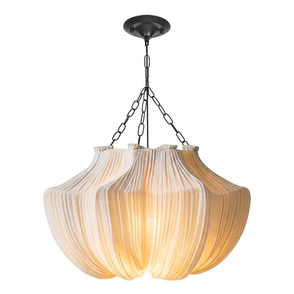 French Vintage Pleated Pendant Light Wabi-Sabi Fabric Dining Chandelier