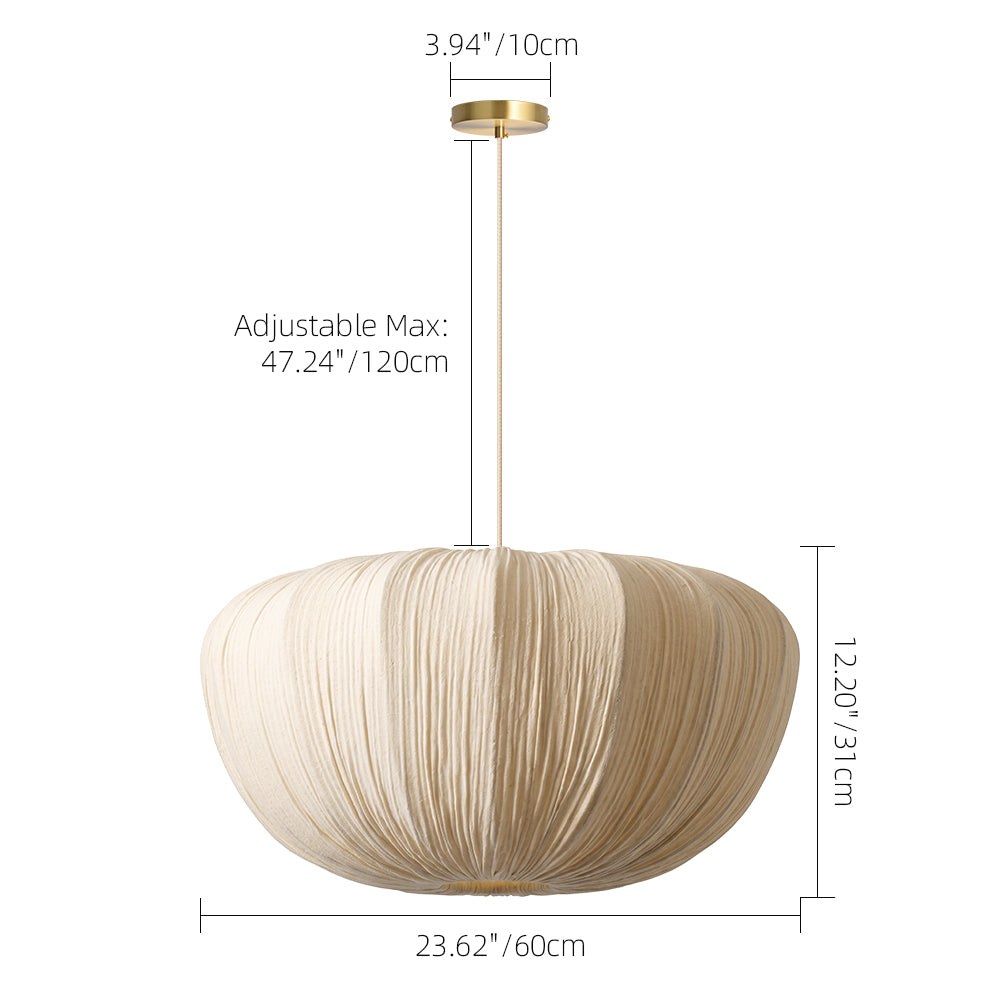 Pleated Fabric Pendant Lamp Minimalist Rounded Hanging Light
