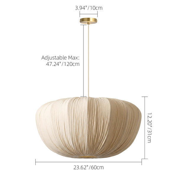 Pleated Fabric Pendant Lamp Minimalist Rounded Hanging Light