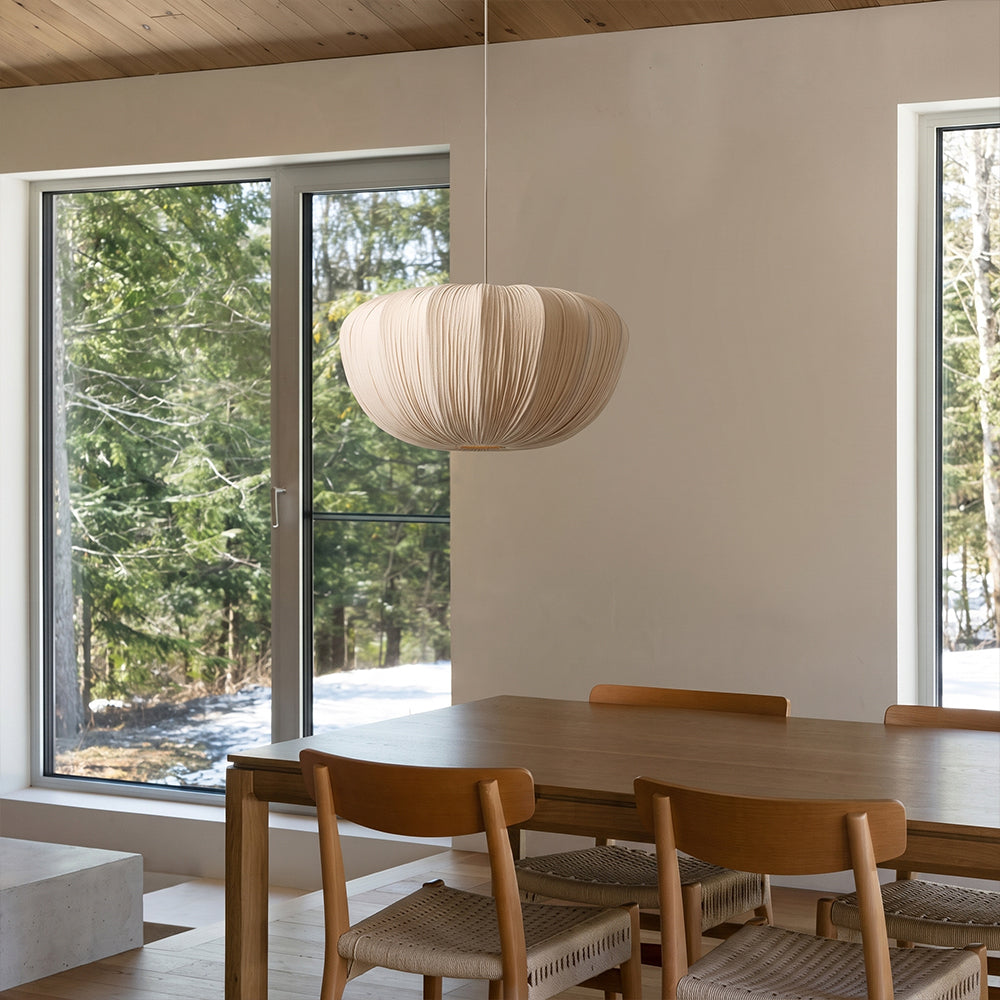 Pleated Fabric Pendant Lamp Minimalist Rounded Hanging Light