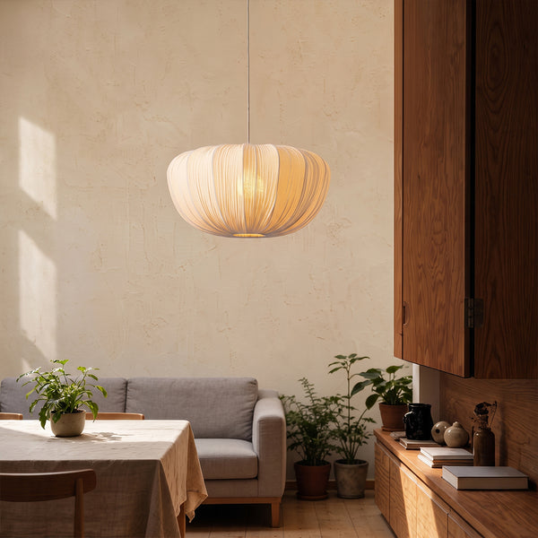 Pleated Fabric Pendant Lamp Minimalist Rounded Hanging Light