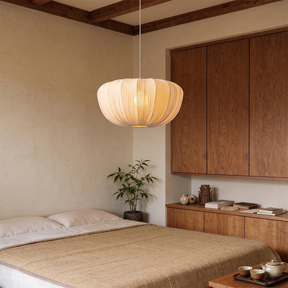 Pleated Fabric Pendant Lamp Minimalist Rounded Hanging Light Secondary image