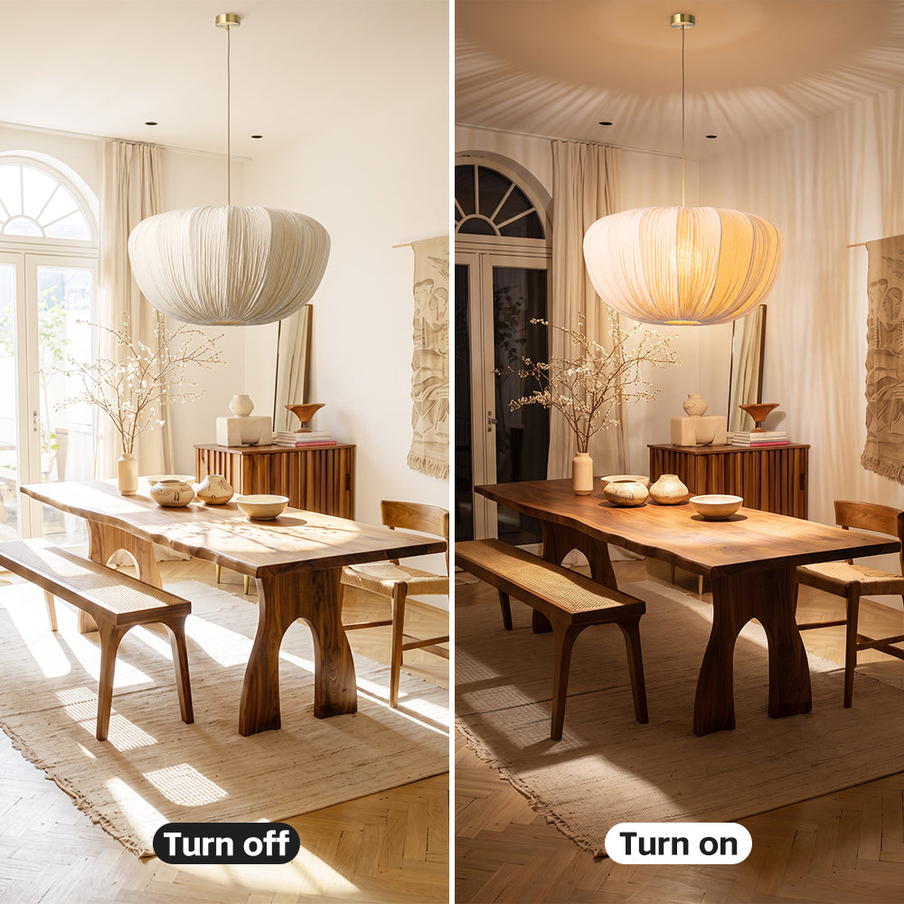 Pleated Fabric Pendant Lamp Minimalist Rounded Hanging Light