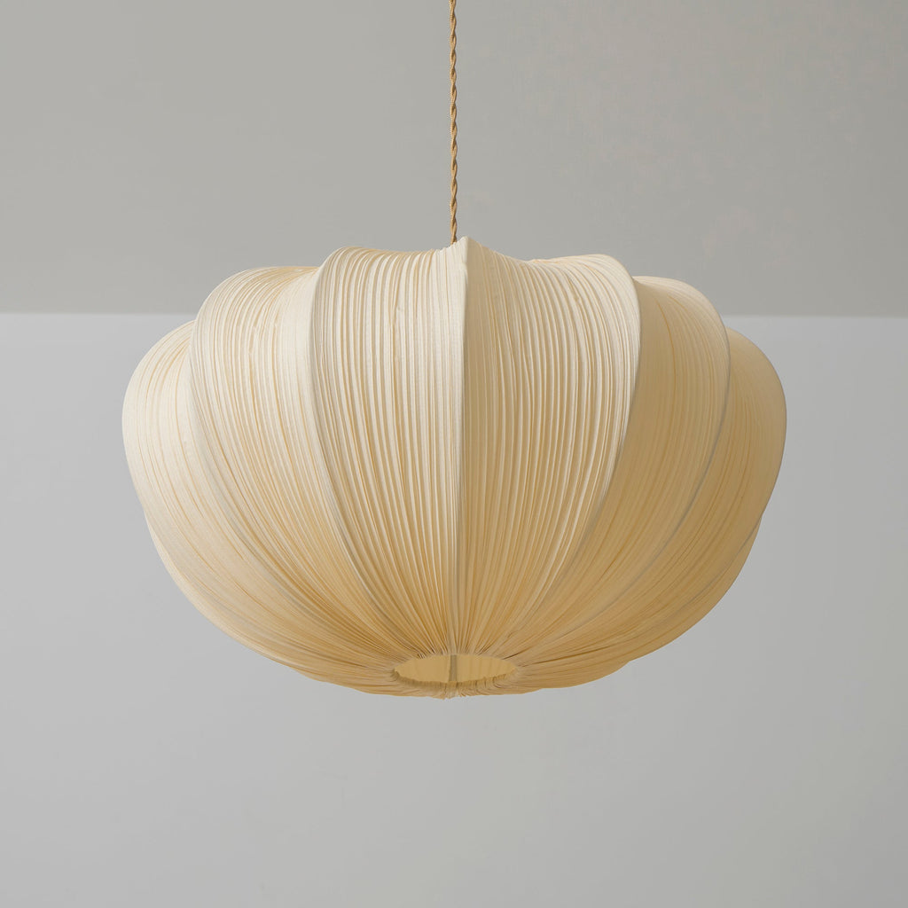 Pleated Fabric Pendant Lamp Minimalist Rounded Hanging Light