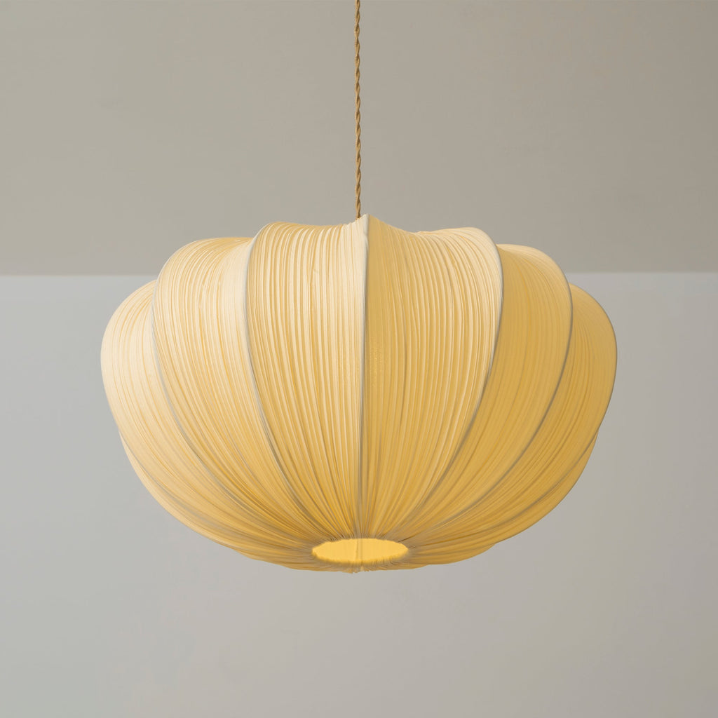 Pleated Fabric Pendant Lamp Minimalist Rounded Hanging Light