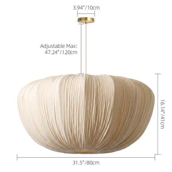 Pleated Fabric Pendant Lamp Minimalist Rounded Hanging Light