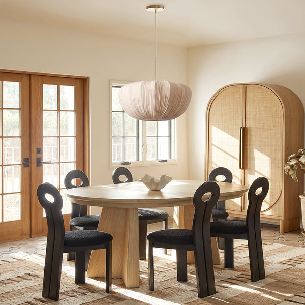 Pleated Fabric Pendant Lamp Minimalist Rounded Hanging Light