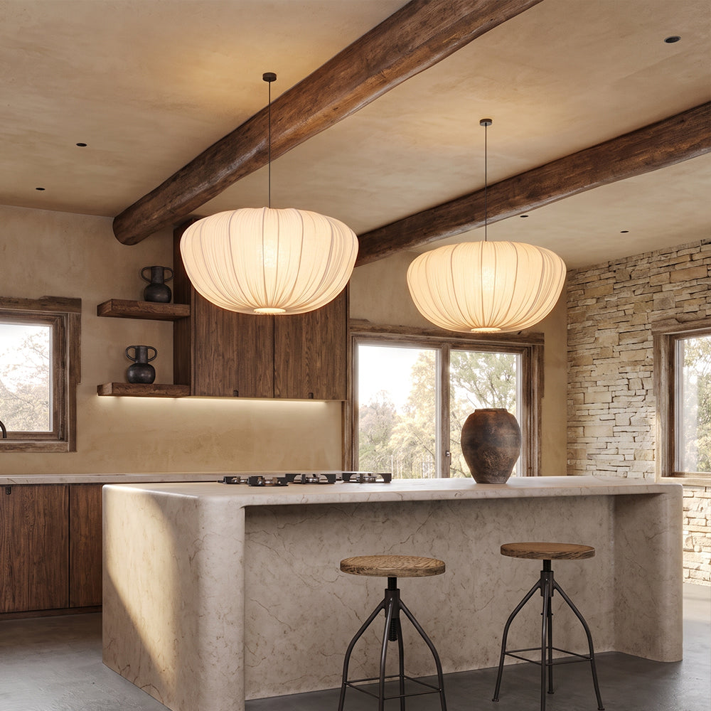 Pleated Fabric Pendant Lamp Minimalist Rounded Hanging Light