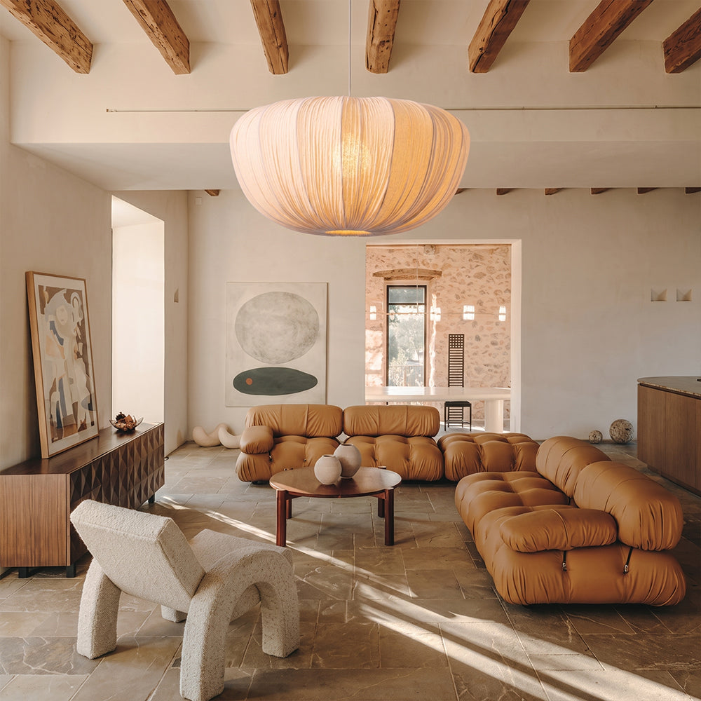 Pleated Fabric Pendant Lamp Minimalist Rounded Hanging Light