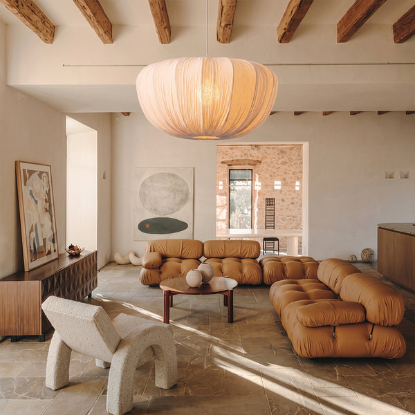 Pleated Fabric Pendant Lamp Minimalist Rounded Hanging Light