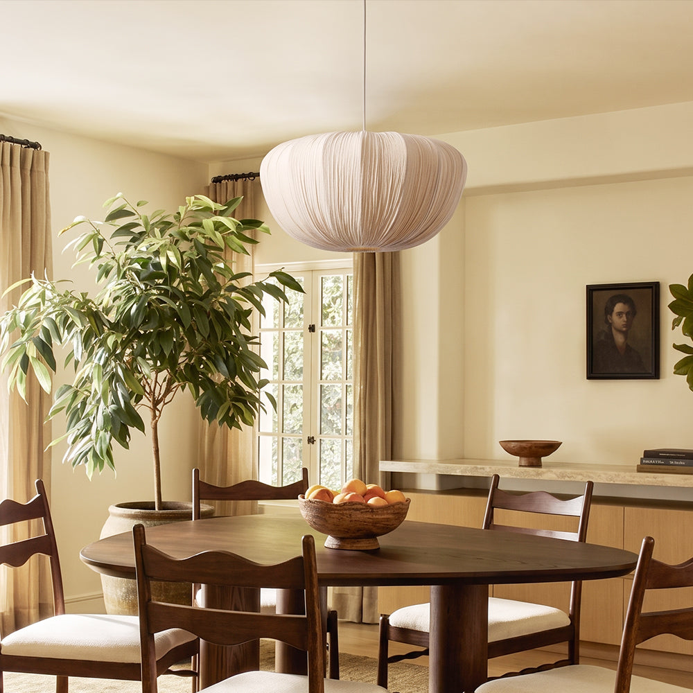 Pleated Fabric Pendant Lamp Minimalist Rounded Hanging Light Main image
