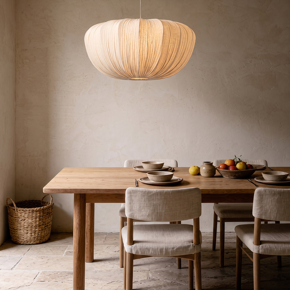 Pleated Fabric Pendant Lamp Minimalist Rounded Hanging Light