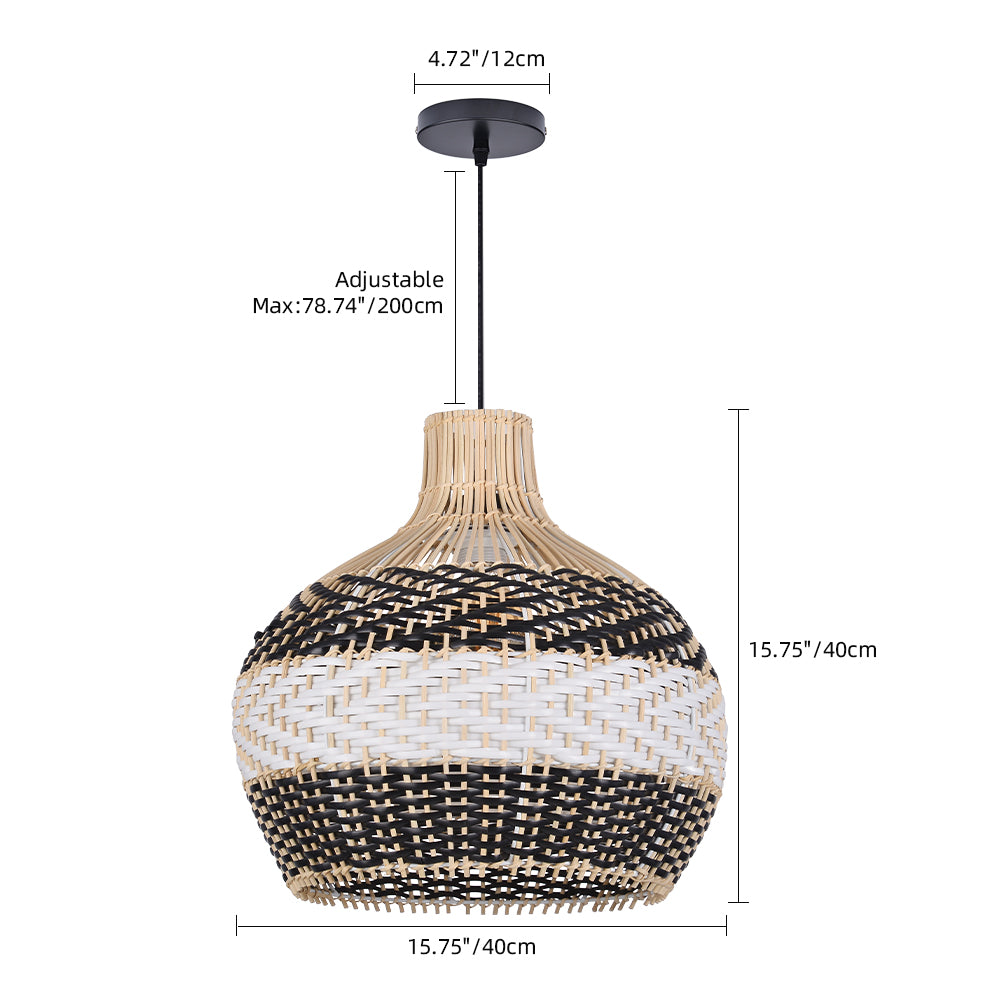 Black and White Rattan Pendant Light Modern Kitchen Island Chandelier