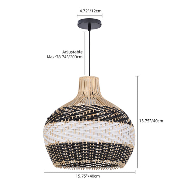 Black and White Rattan Pendant Light Modern Kitchen Island Chandelier