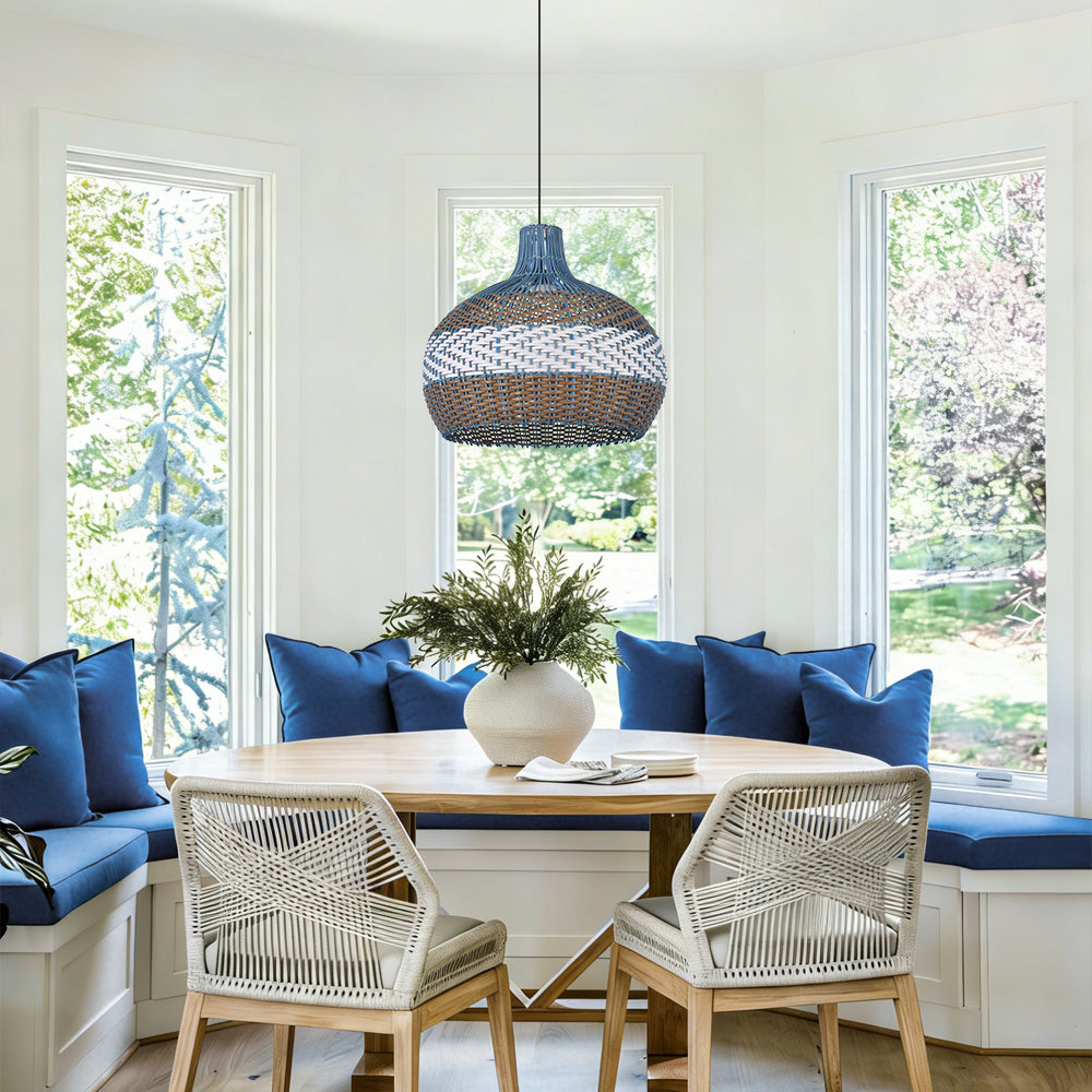 Blue Rattan Pendant Light Hamptons-Style Kitchen Island Fixture Main image