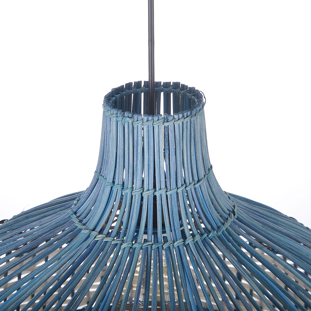 Blue Rattan Pendant Light Hamptons-Style Kitchen Island Fixture