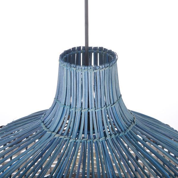 Blue Rattan Pendant Light Hamptons-Style Kitchen Island Fixture