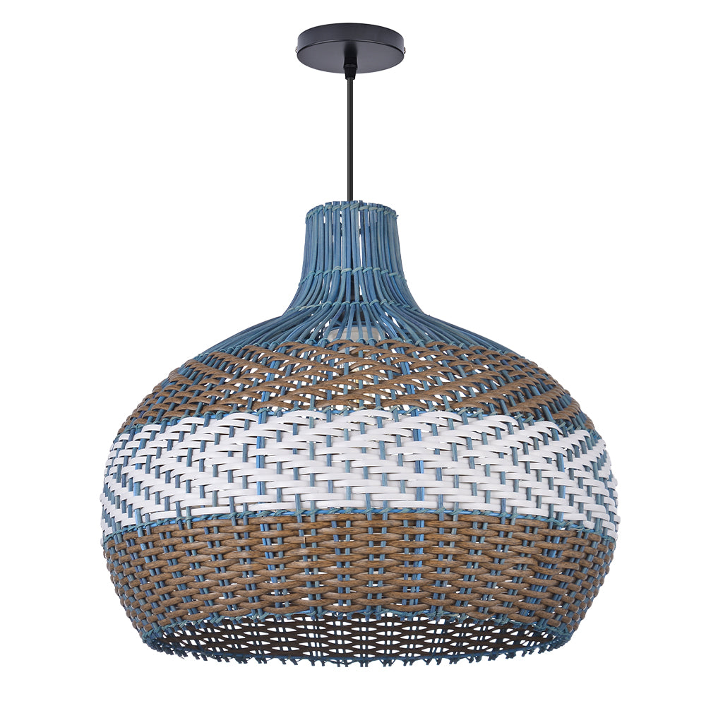Blue Rattan Pendant Light Hamptons-Style Kitchen Island Fixture