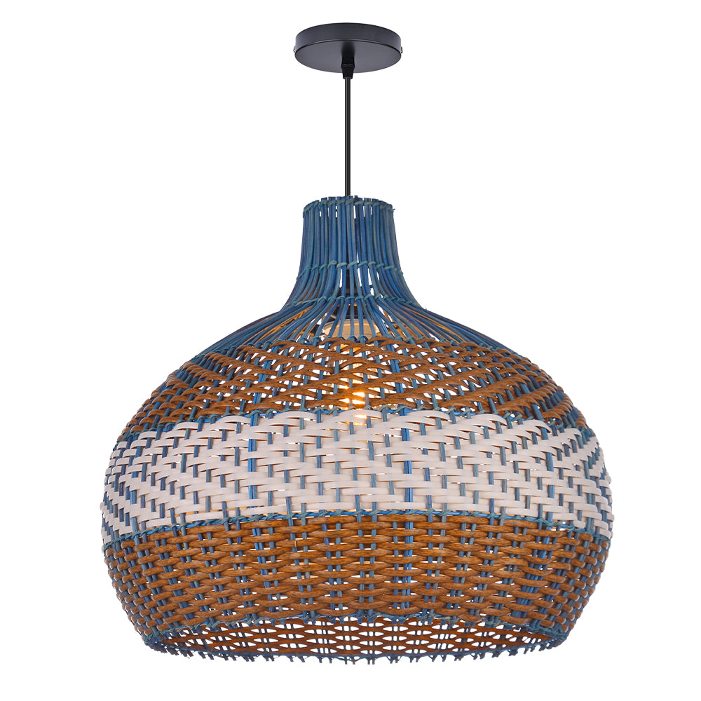 Blue Rattan Pendant Light Hamptons-Style Kitchen Island Fixture