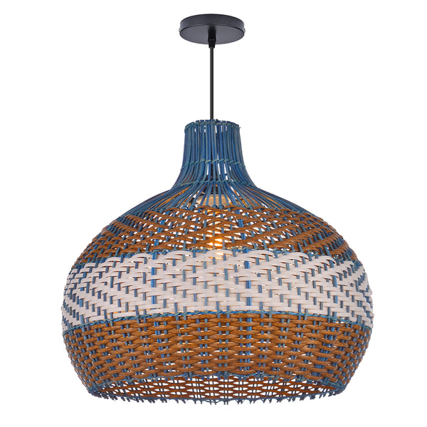 Blue Rattan Pendant Light Hamptons-Style Kitchen Island Fixture