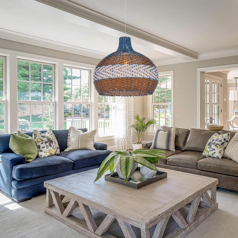 Blue Rattan Pendant Light Hamptons-Style Kitchen Island Fixture Secondary image
