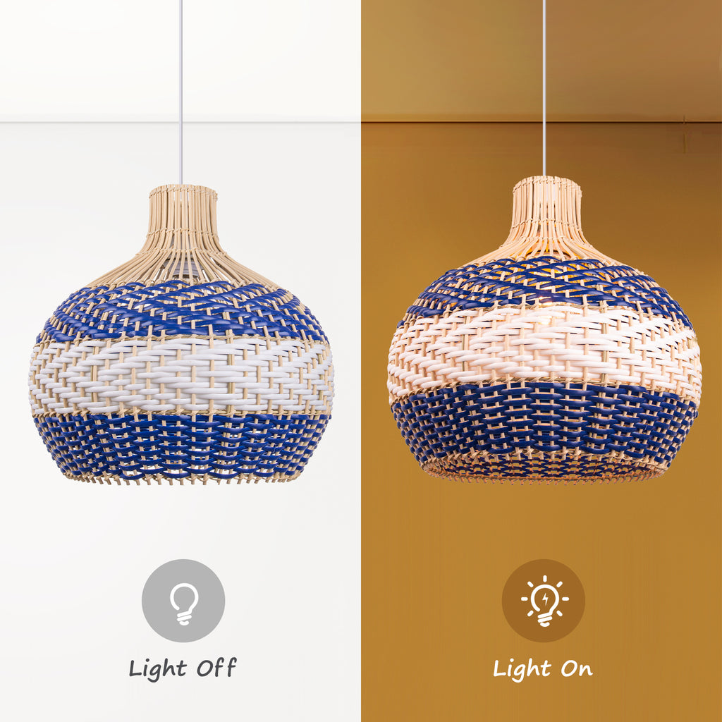 Royal Blue Rattan Pendant Light Boho Farmhouse Dining Room Chandelier