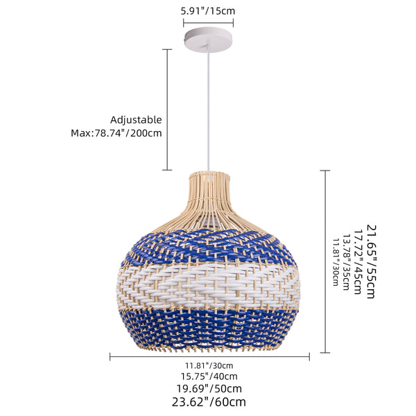Royal Blue Rattan Pendant Light Boho Farmhouse Dining Room Chandelier