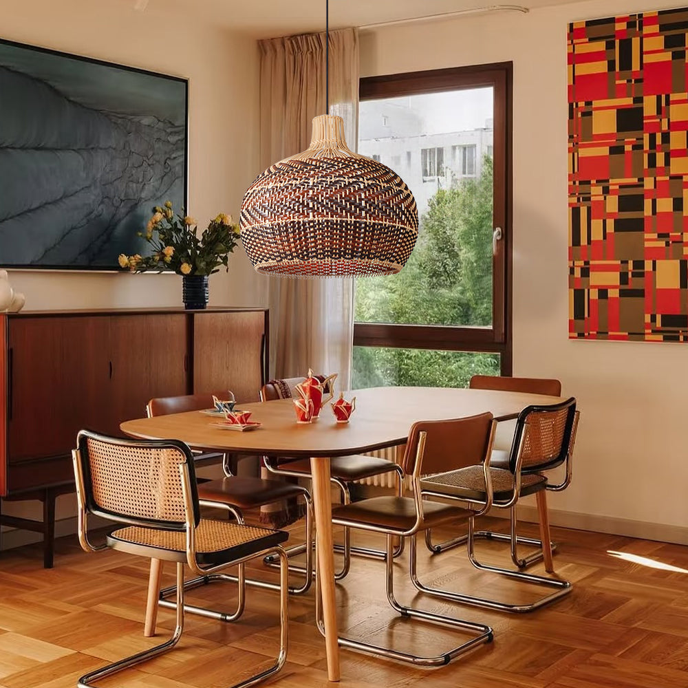 Dramatic Rattan Pendant Light Handmade Kitchen Island Chandelier