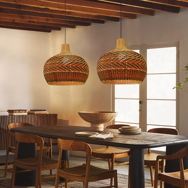 Dramatic Rattan Pendant Light Handmade Kitchen Island Chandelier