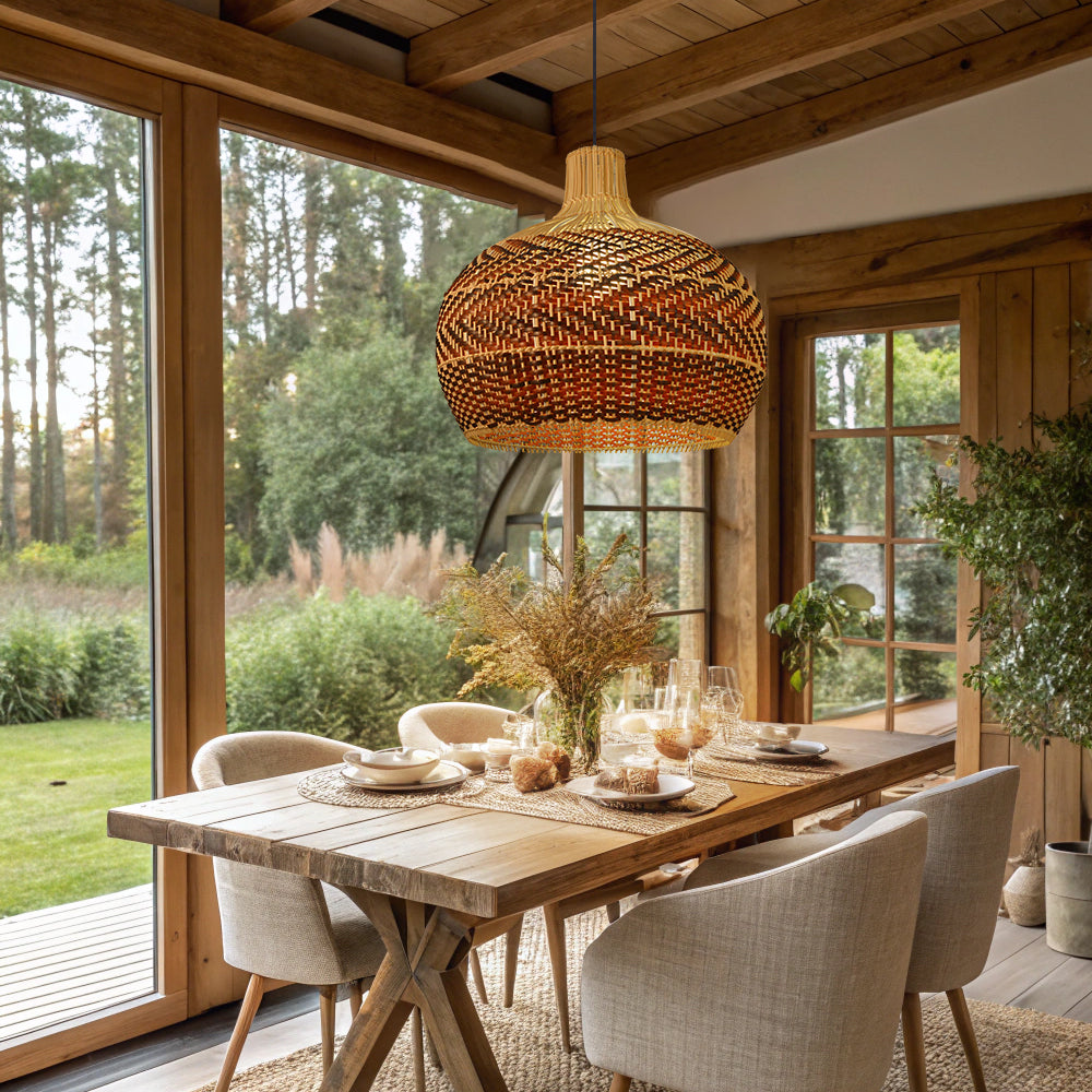 Dramatic Rattan Pendant Light Handmade Kitchen Island Chandelier