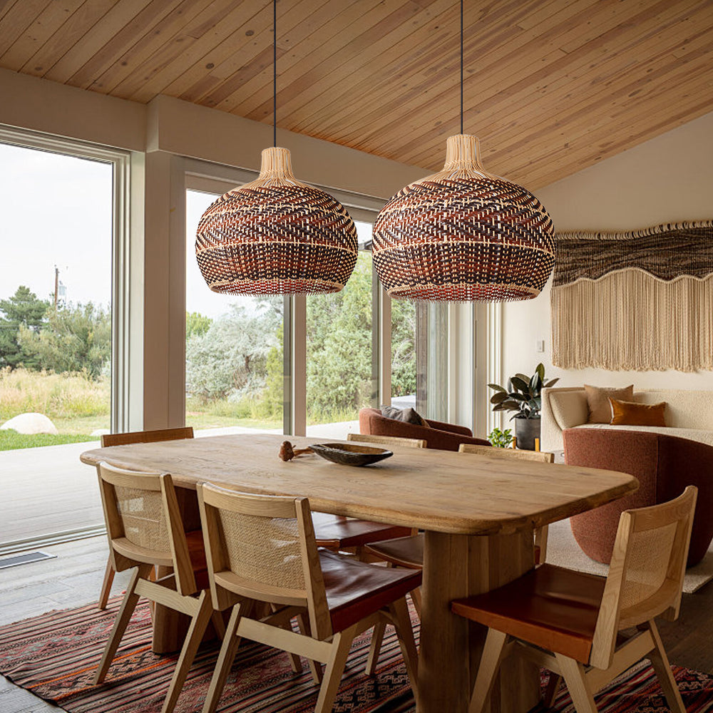 Dramatic Rattan Pendant Light Handmade Kitchen Island Chandelier