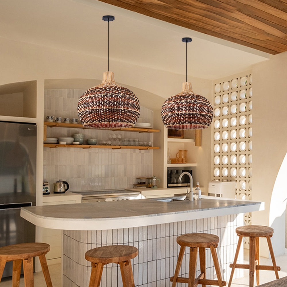 Dramatic Rattan Pendant Light Handmade Kitchen Island Chandelier
