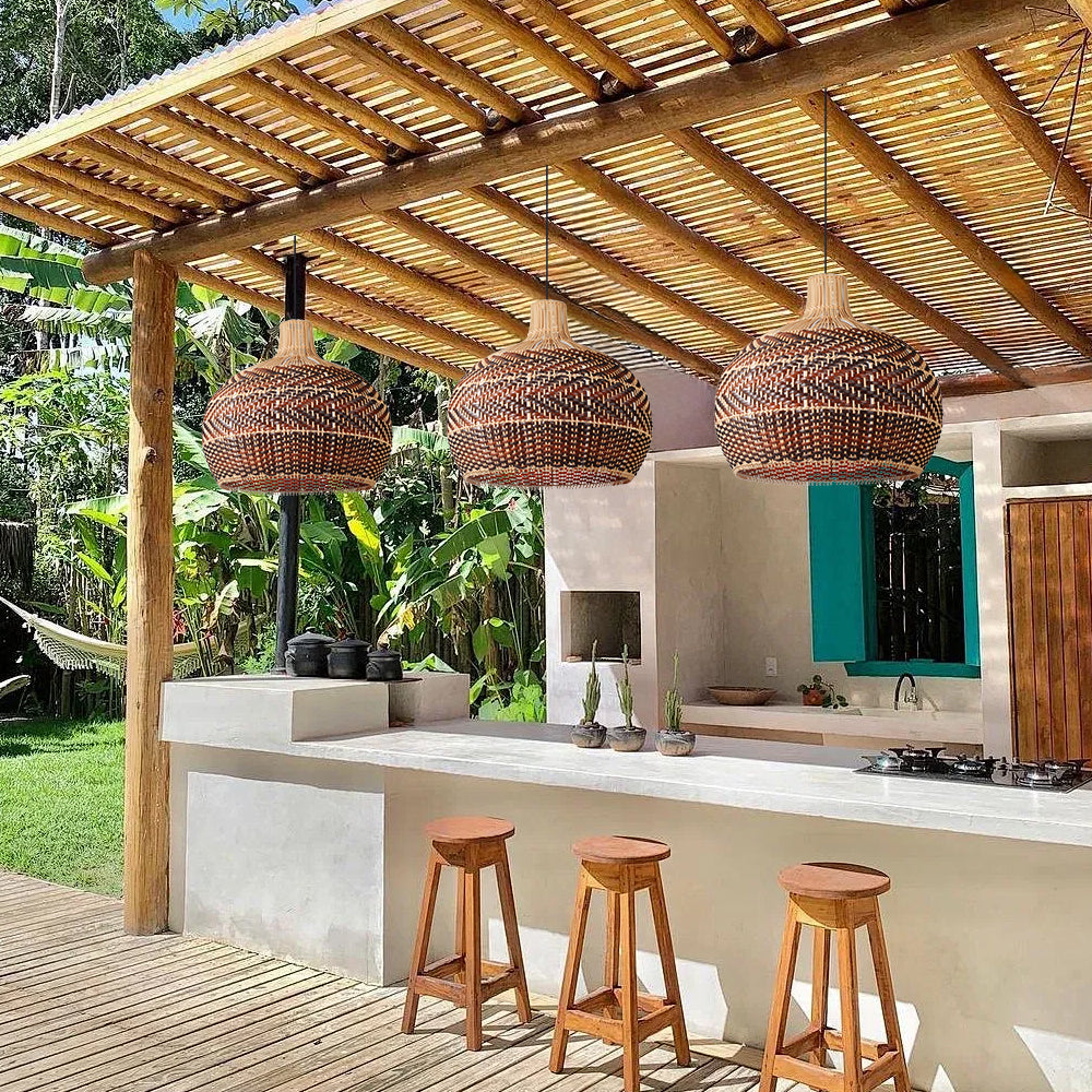 Dramatic Rattan Pendant Light Handmade Kitchen Island Chandelier