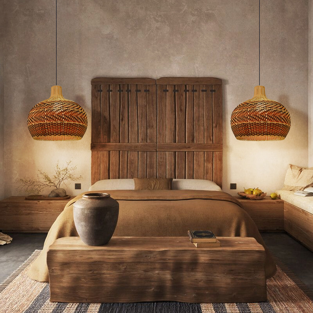 Dramatic Rattan Pendant Light Handmade Kitchen Island Chandelier