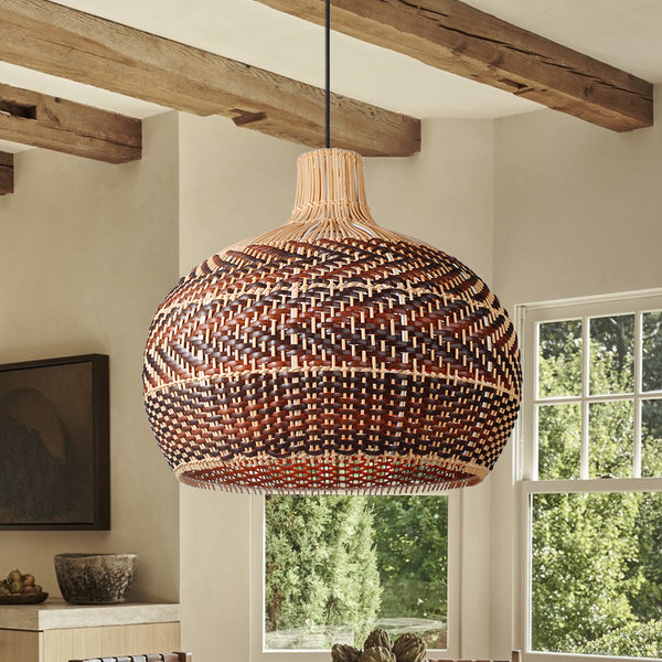 Dramatic Rattan Pendant Light Handmade Kitchen Island Chandelier