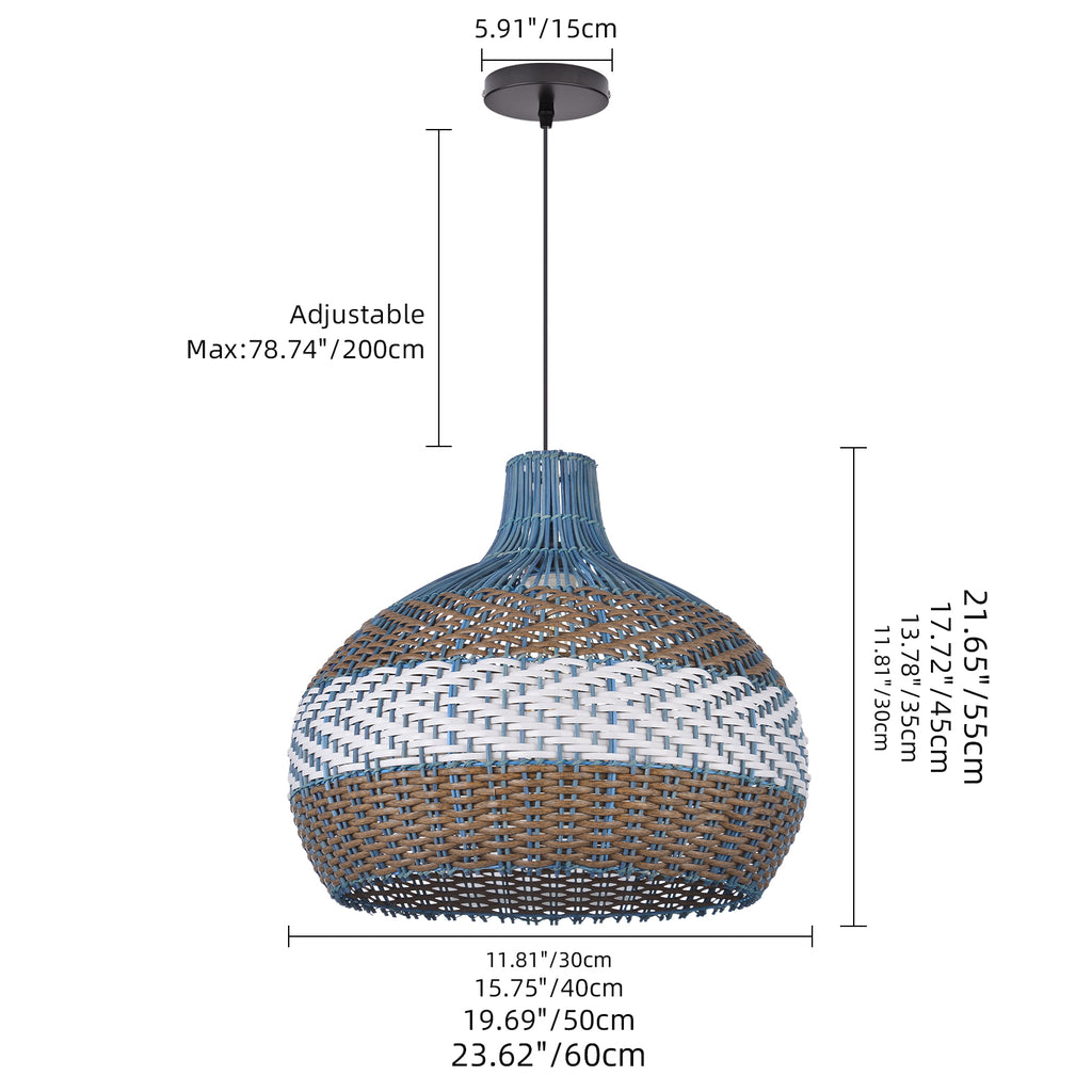 Blue Rattan Pendant Light Hamptons-Style Kitchen Island Fixture