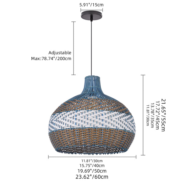 Blue Rattan Pendant Light Hamptons-Style Kitchen Island Fixture